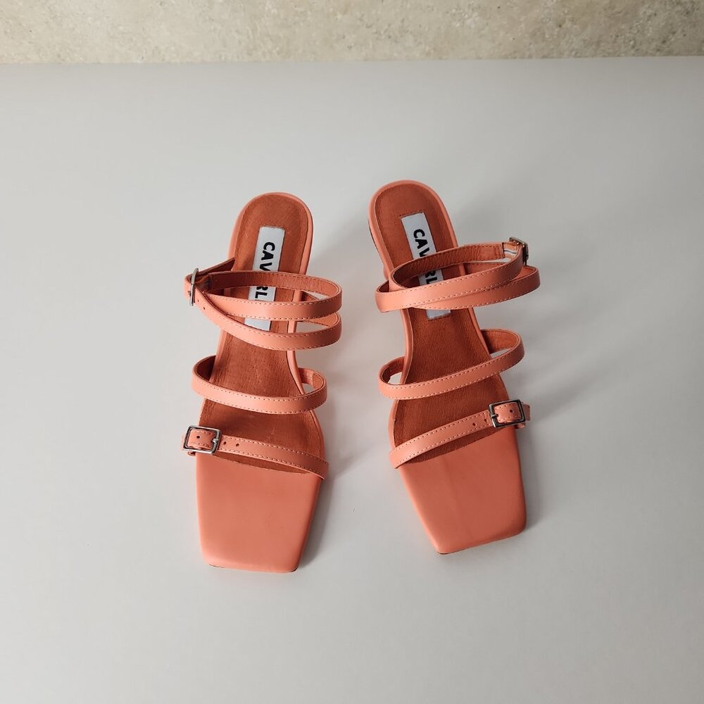 Anthropologie x CAVERLEY Mazie strappy leather Heels Coral Orange EU 36 US 6 - Picture 5 of 16